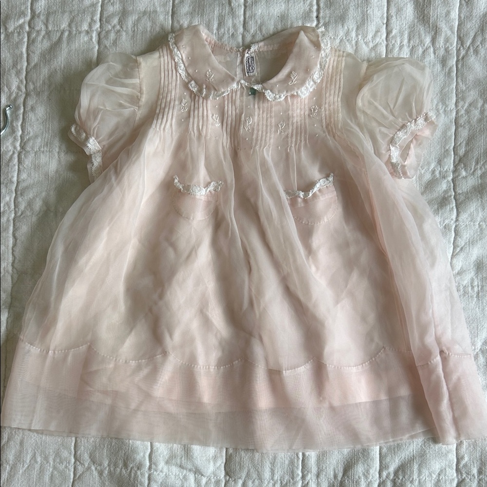 Vintage Pale Pink Organza Girls Formal Dress